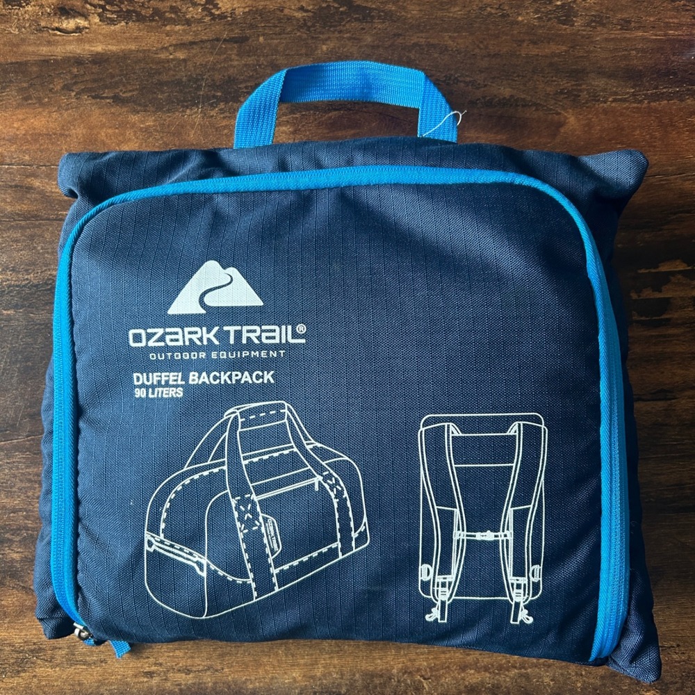 Ozark Trail Duffel Backpack 90L Navy Blue Cyan Excellent Packable Travel Bag